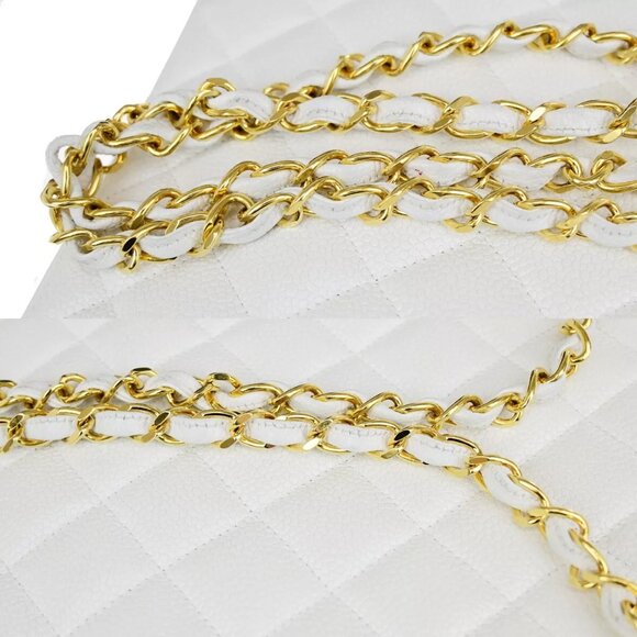 CHANEL CC Chain Shoulder Bag Caviar Skin Leather White GHW Vintage - Picture 8 of 16
